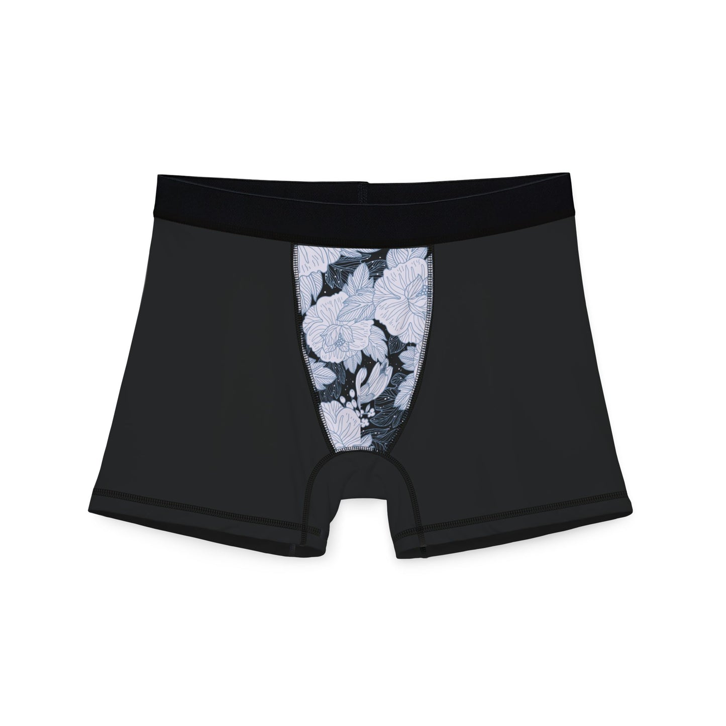 Men’s black boxer briefs with vibrant floral print, soft stretch cotton, stylish and comfortable underwear for everyday wear.
