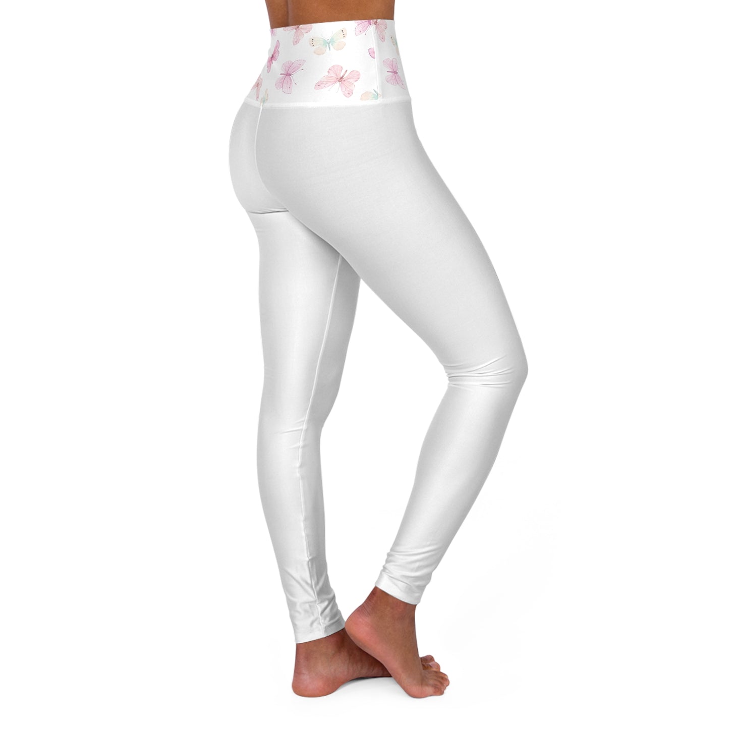 Pink Butterflies - Women's High Waisted Leggings