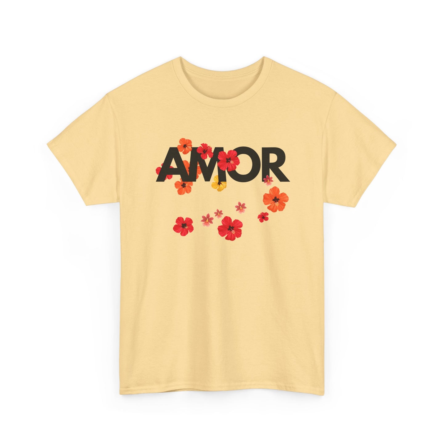 Men’s yellow t-shirt with word “Amor” print – soft cotton, classic fit, meaningful minimalist design