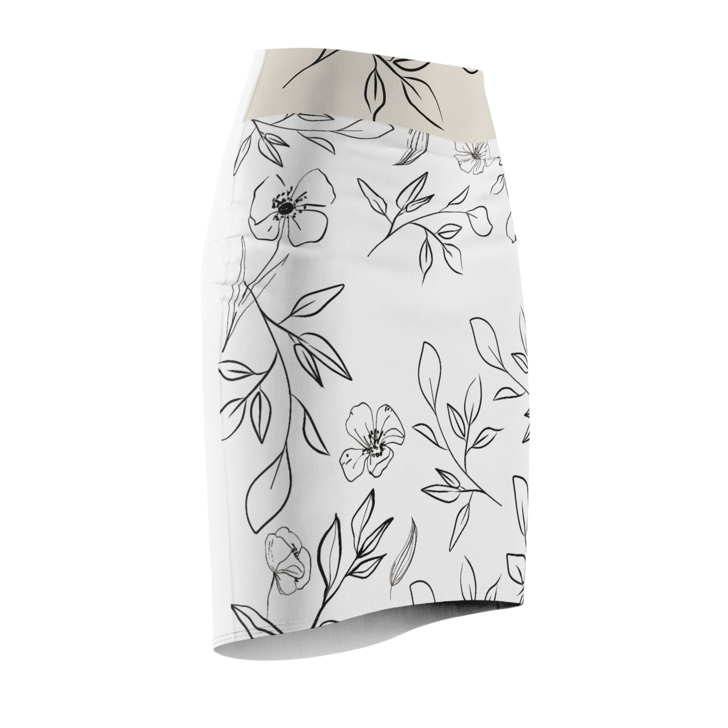 Women's Pencil Skirt -Flowers & Leaves
