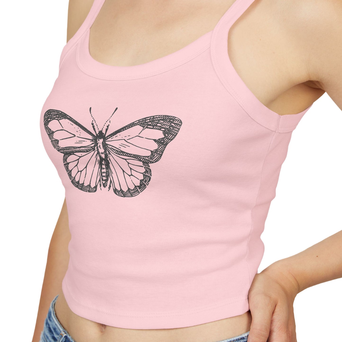 Women's Strap Tank Top- Black Butterfly