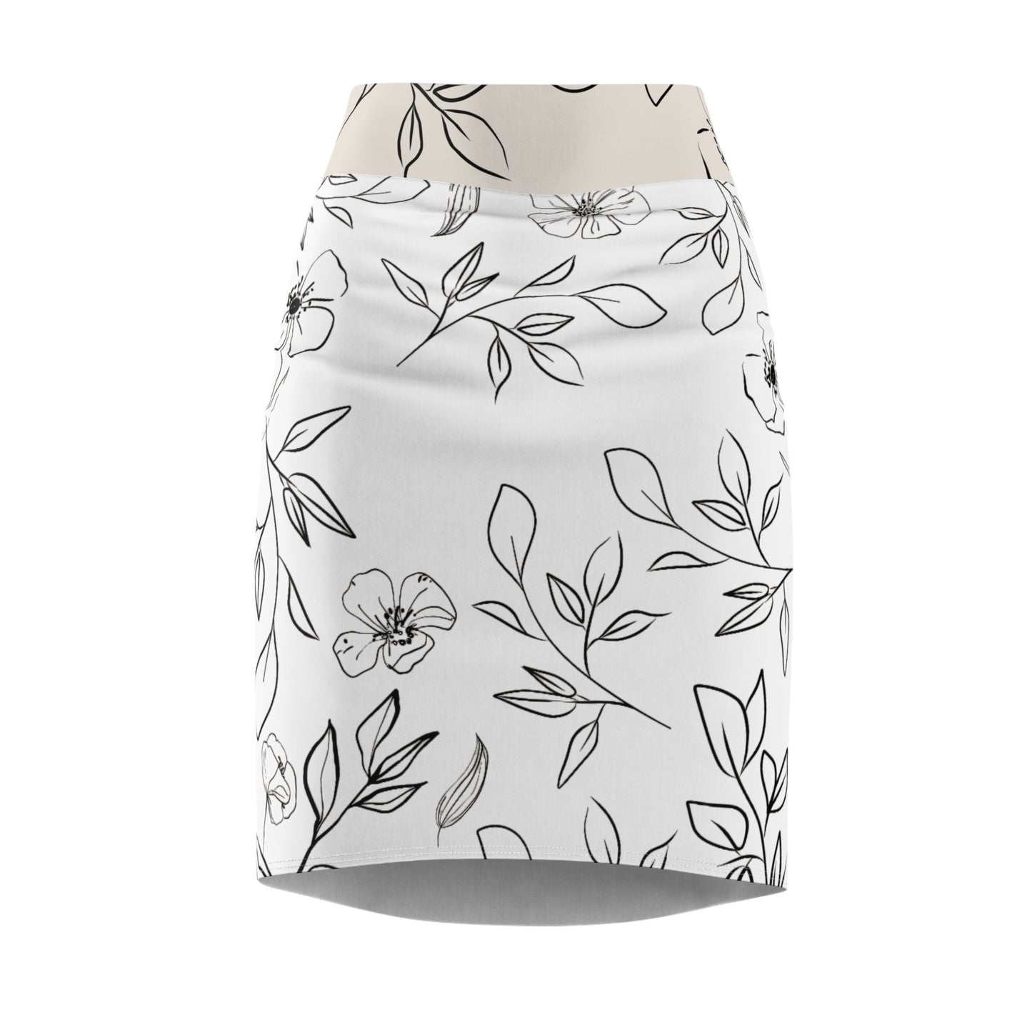 Women's Pencil Skirt -Flowers & Leaves
