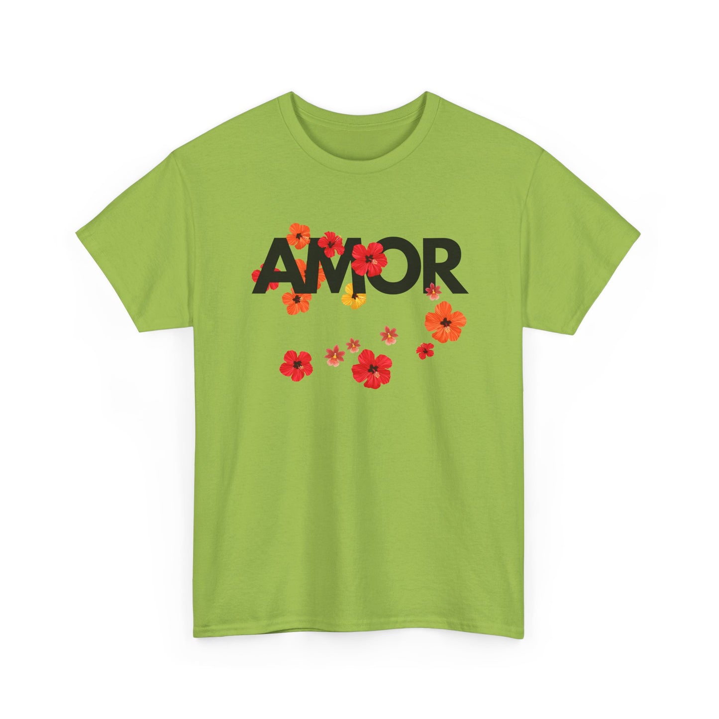 Men’s bright green t-shirt with word “Amor” print – soft cotton, classic fit, meaningful minimalist design