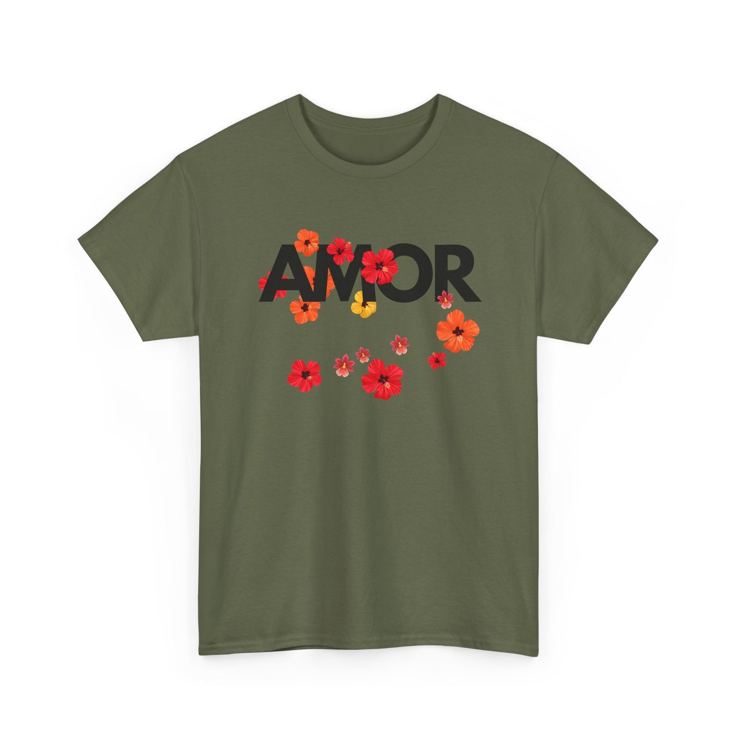 Men’s green t-shirt with word “Amor” print – soft cotton, classic fit, meaningful minimalist design