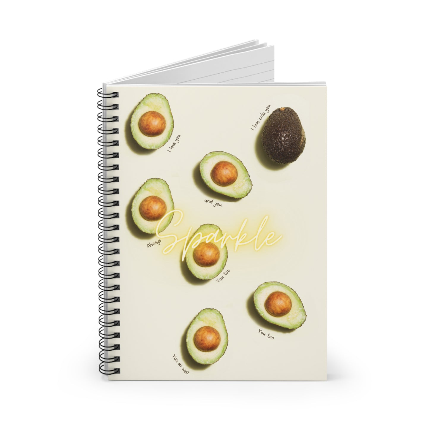 Avocado Pattern Spiral Notebook — Sparkle Ruled Journal