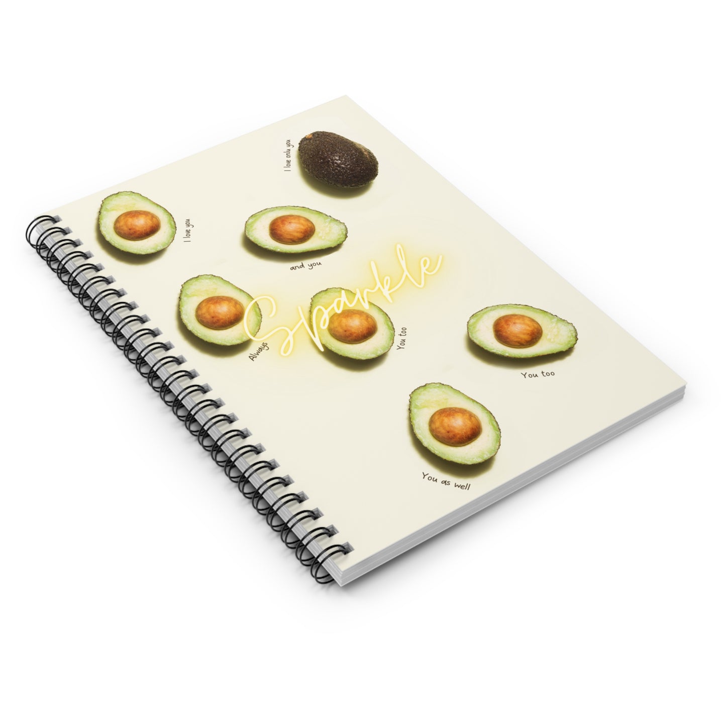 Avocado Pattern Spiral Notebook — Sparkle Ruled Journal