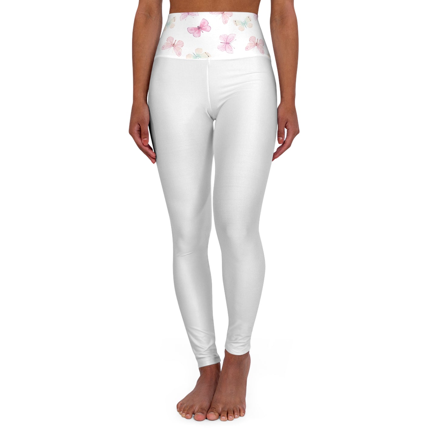Pink Butterflies - Women's High Waisted Leggings