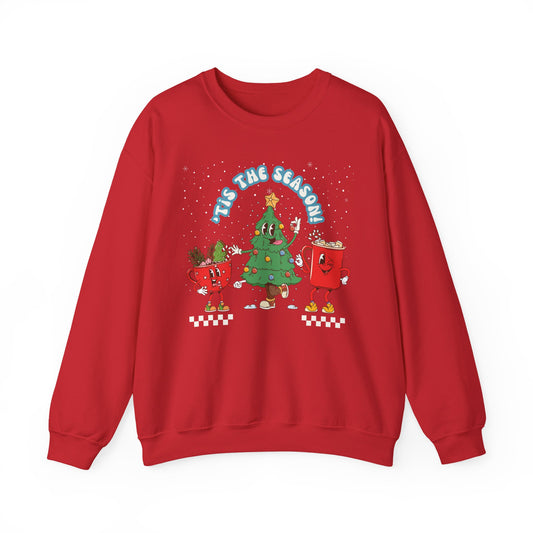 red unisex Christmas tree sweatshirt red green blue white hot chocolate graphic design navidad clothes ropa saco 