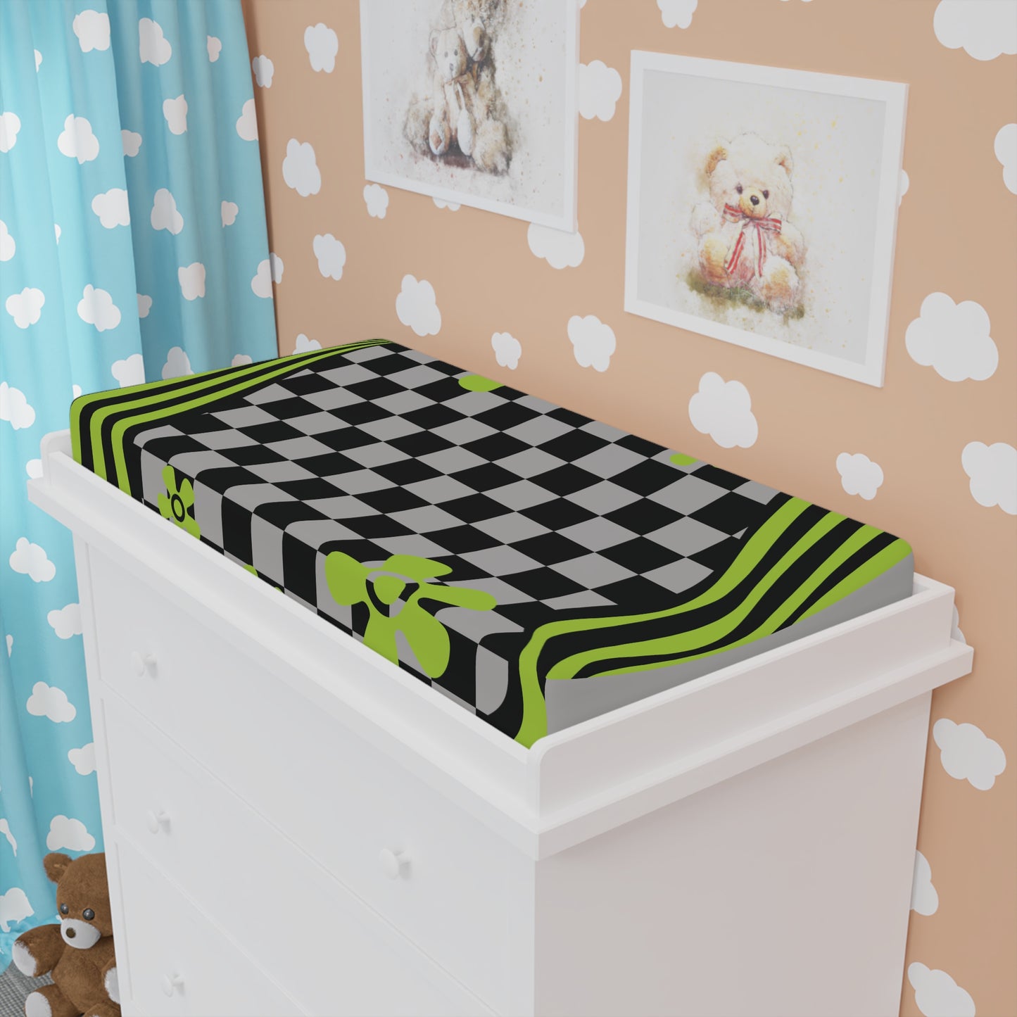 Flowers Checkers design Baby Girl Changing Pad Cover