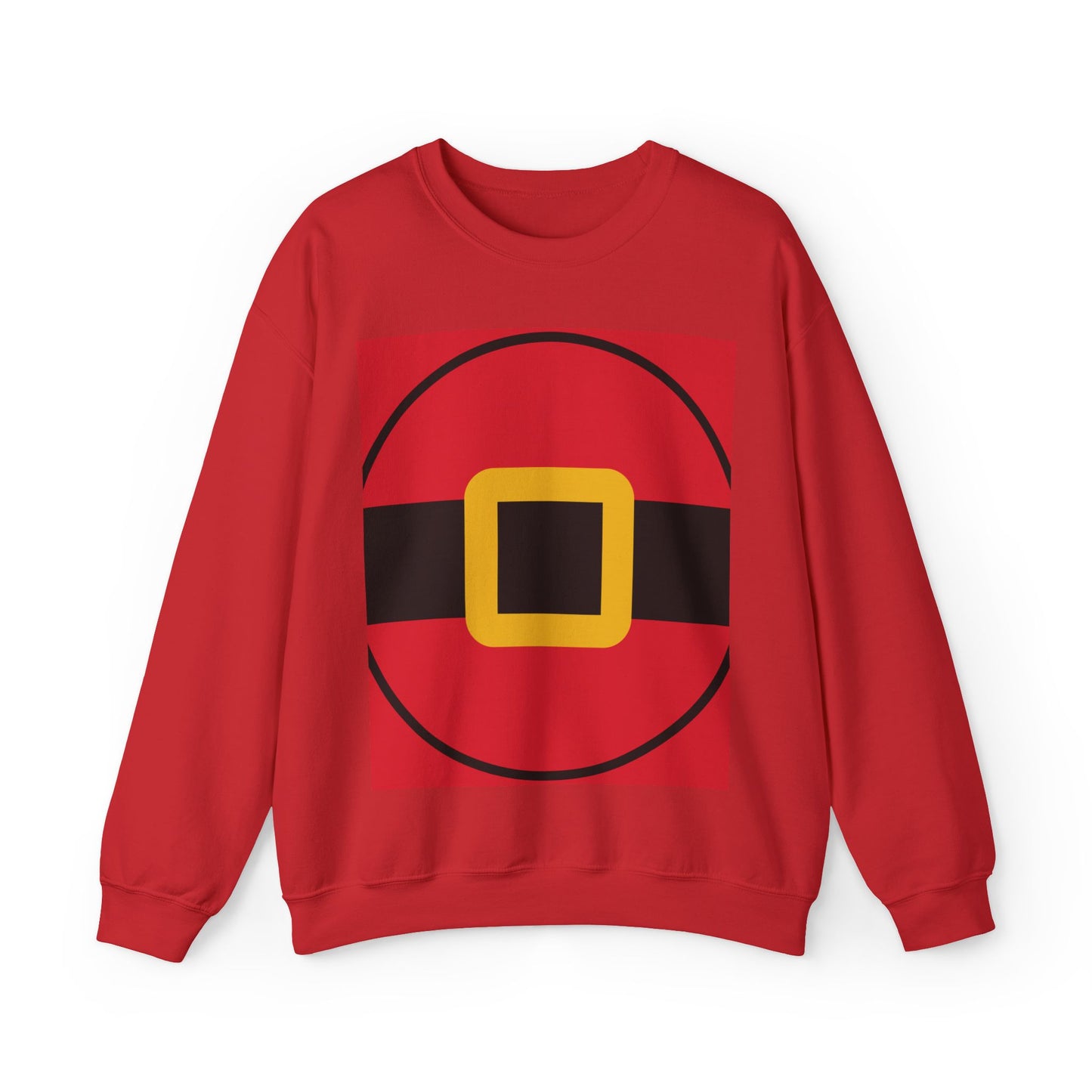 Unisex red Christmas sweatshirt styled like Santa’s outfit, soft fleece pullover with festive holiday design for men and women.
