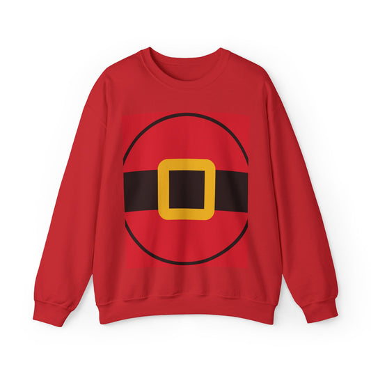 Unisex red Christmas sweatshirt styled like Santa’s outfit, soft fleece pullover with festive holiday design for men and women.