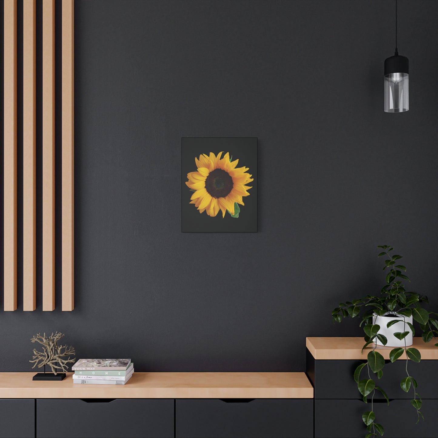 Matte Canvas Wood Frame - Black Sunflower