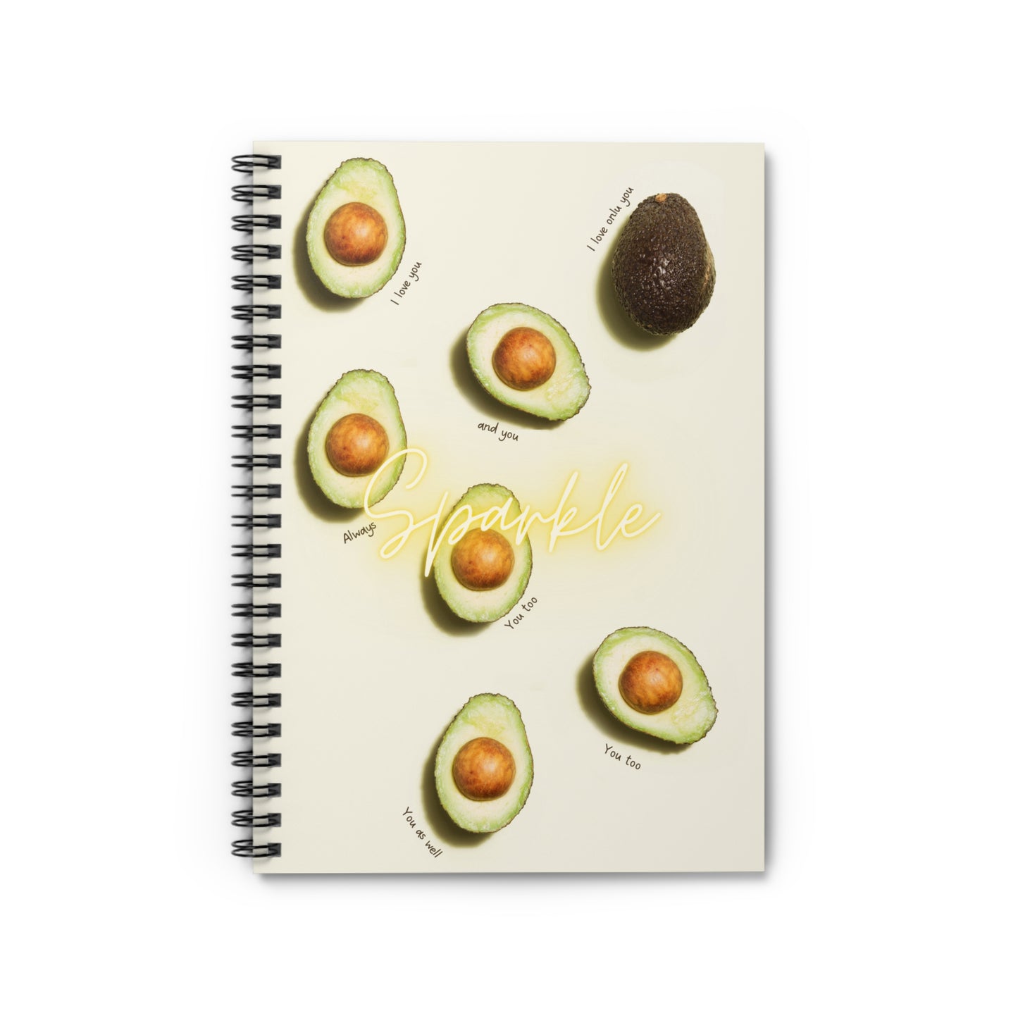 Avocado Pattern Spiral Notebook — Sparkle Ruled Journal