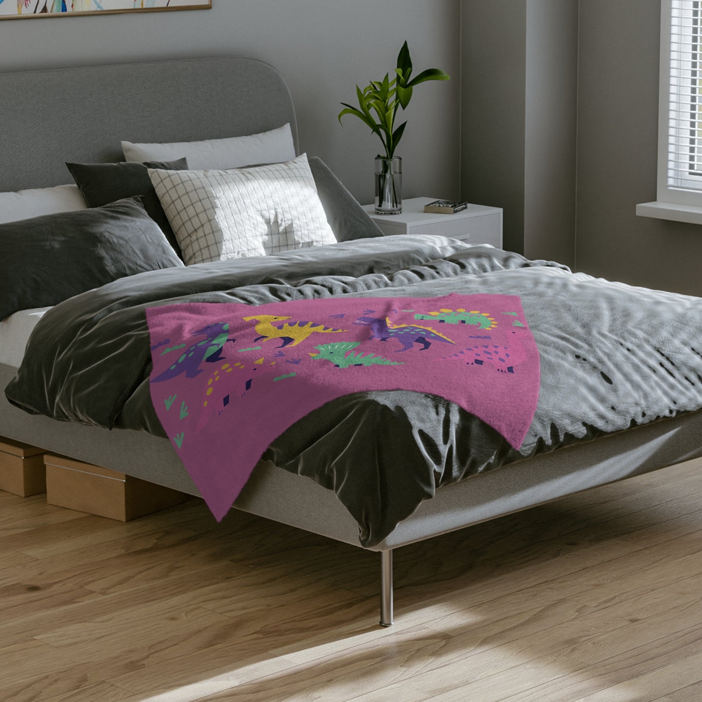 Pink Dinosaurs Velveteen Microfiber Blanket