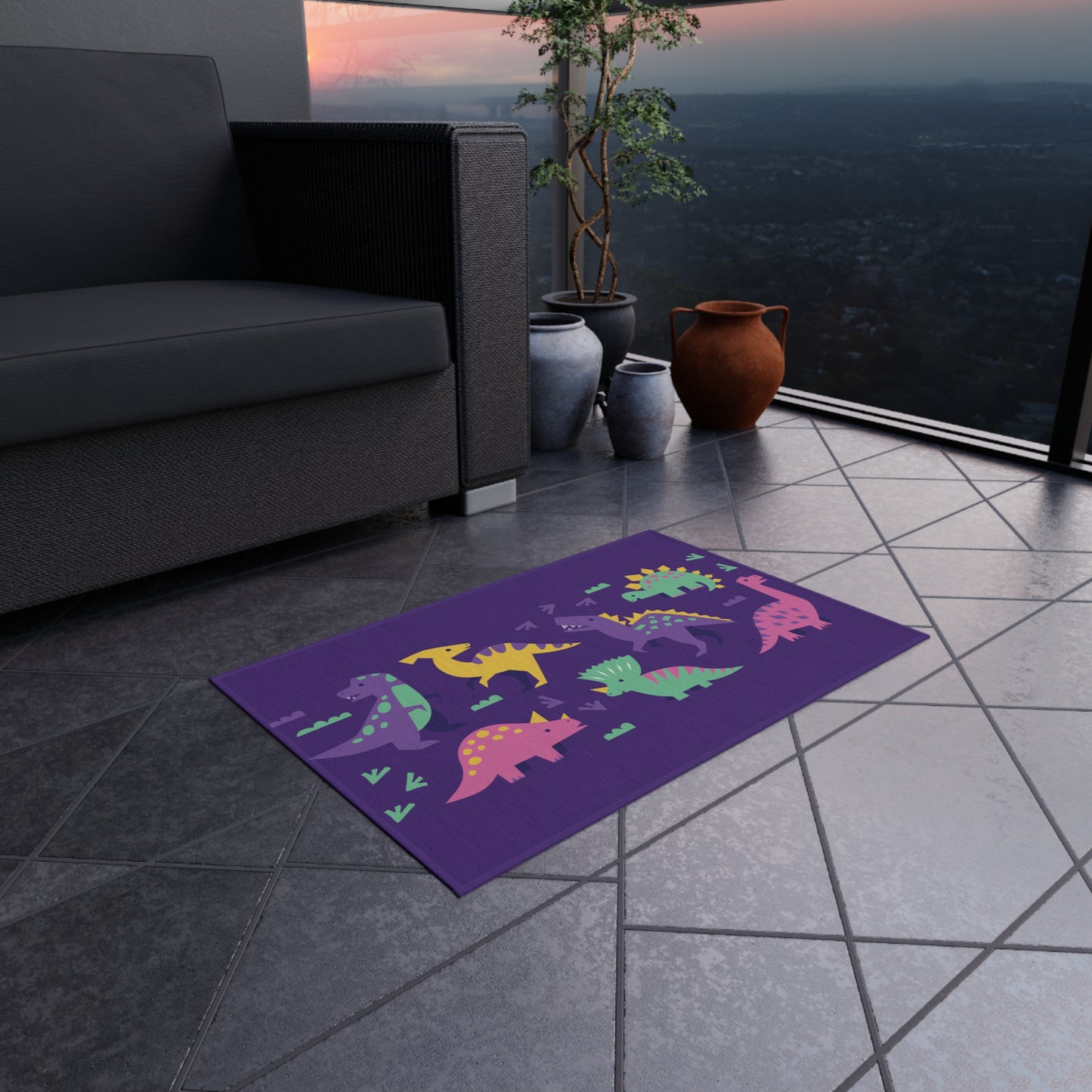 Pink Dinosaurs Outdoor Rug