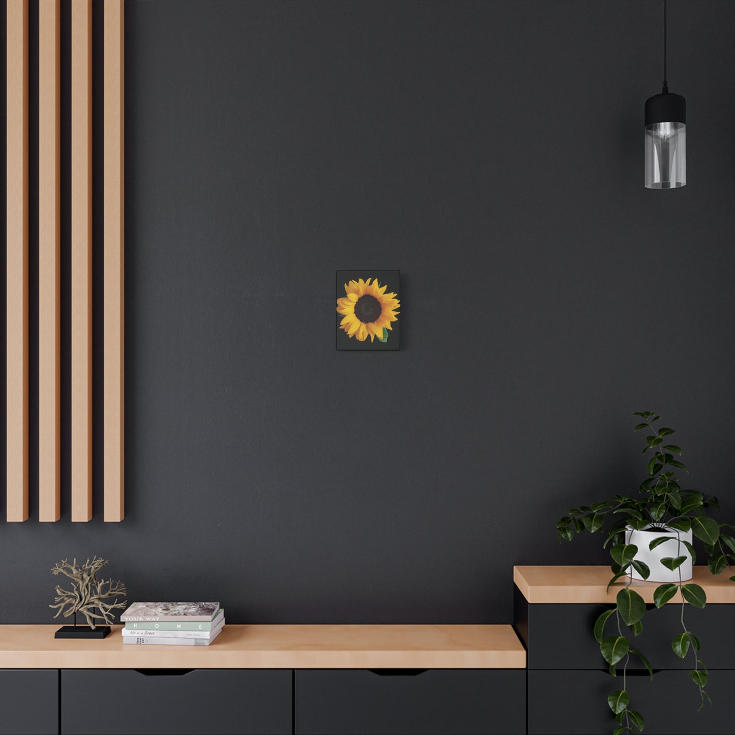 Matte Canvas Wood Frame - Black Sunflower