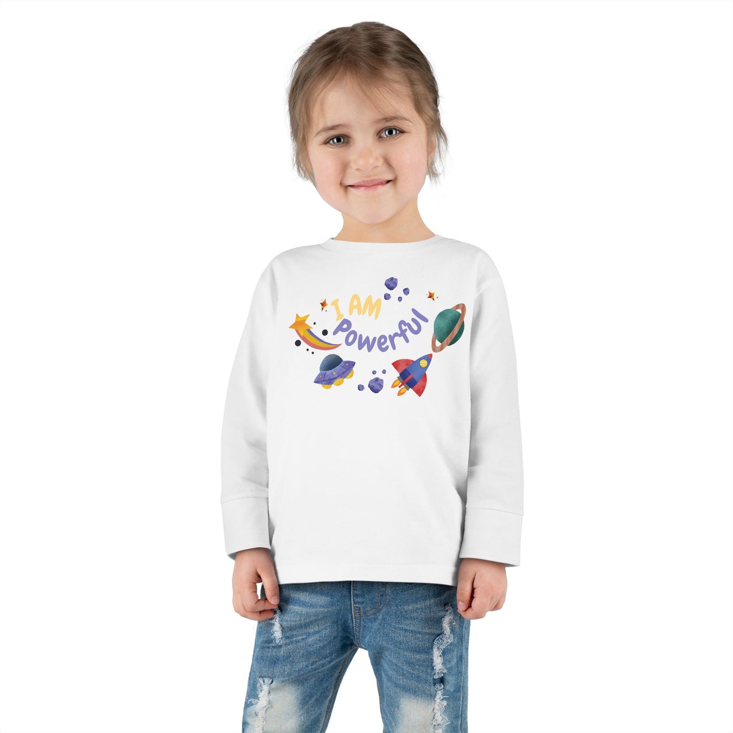 I am Powerful Girl's Toddler Long Sleeve Shirt