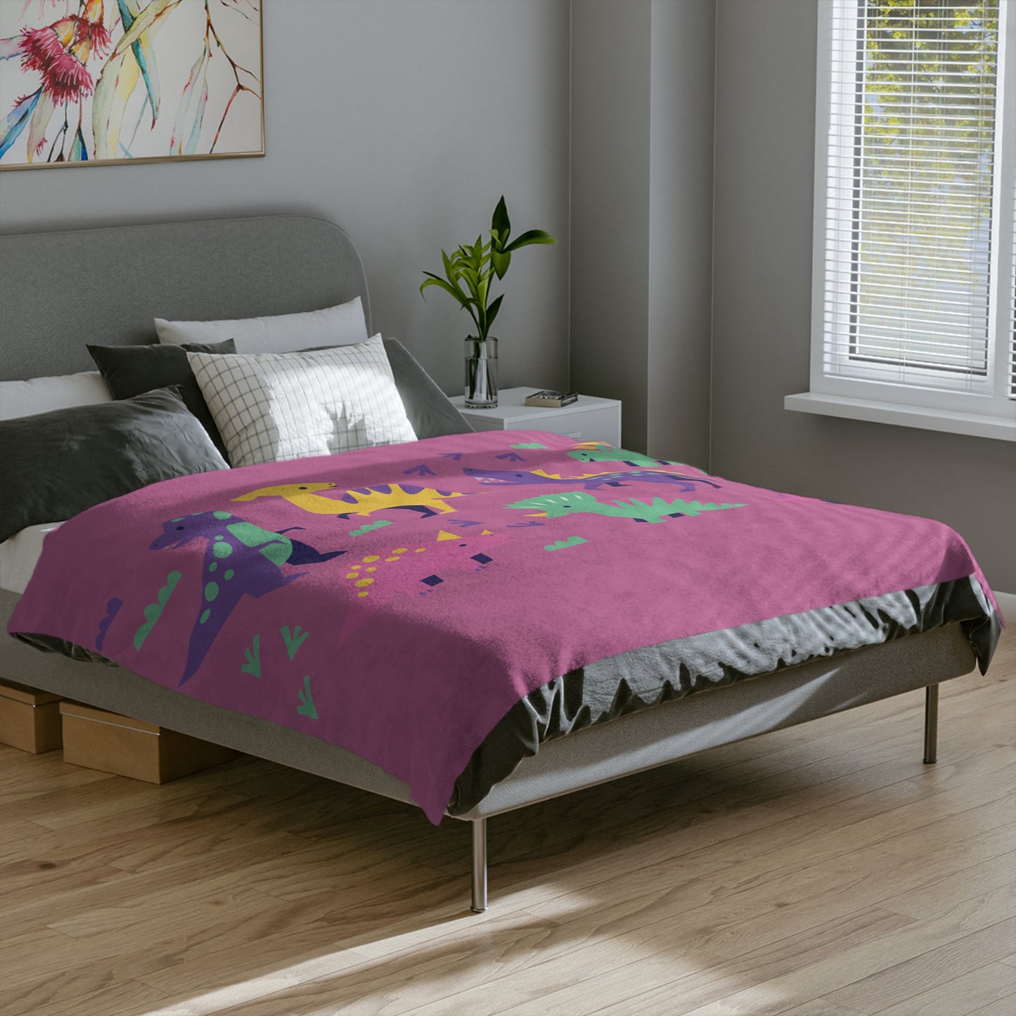 Pink Dinosaurs Velveteen Microfiber Blanket