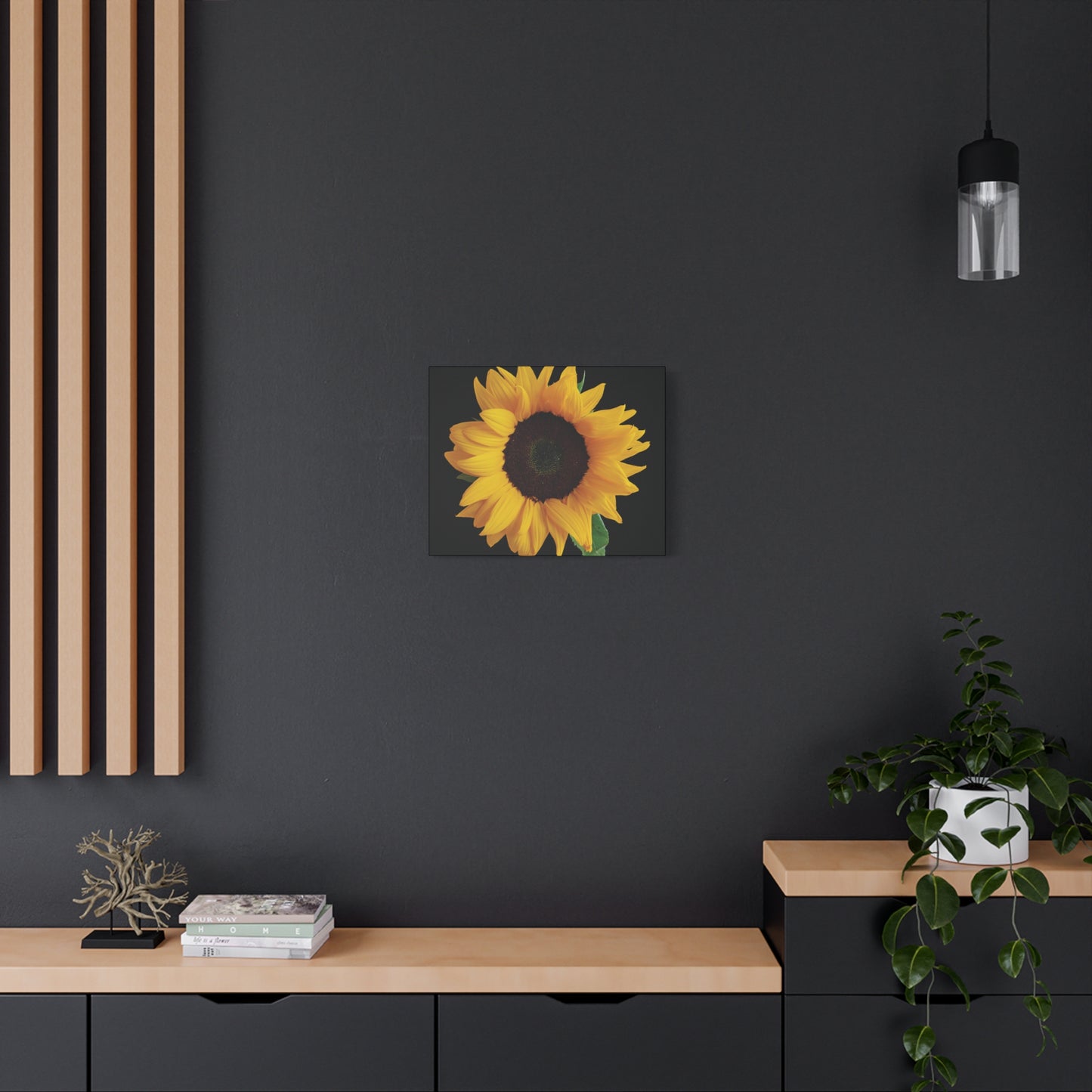 Matte Canvas Wood Frame - Black Sunflower