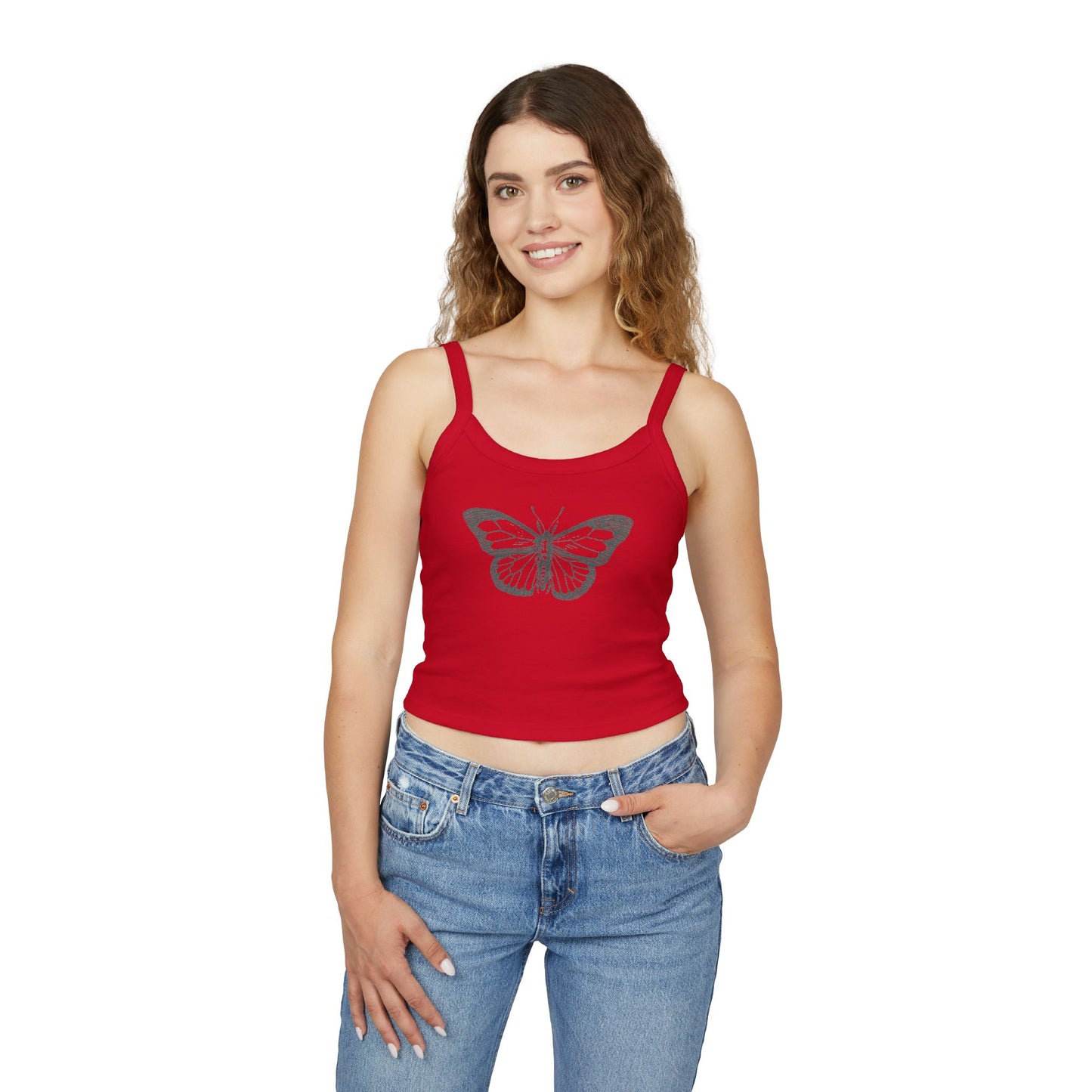 Women's Strap Tank Top- Black Butterfly