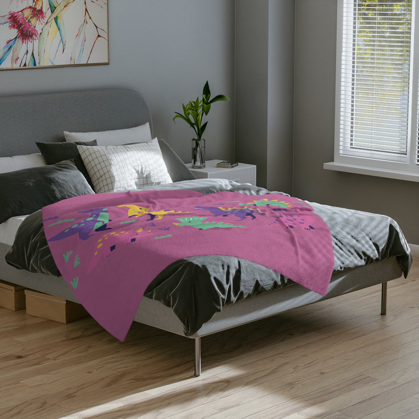 Pink Dinosaurs Velveteen Microfiber Blanket