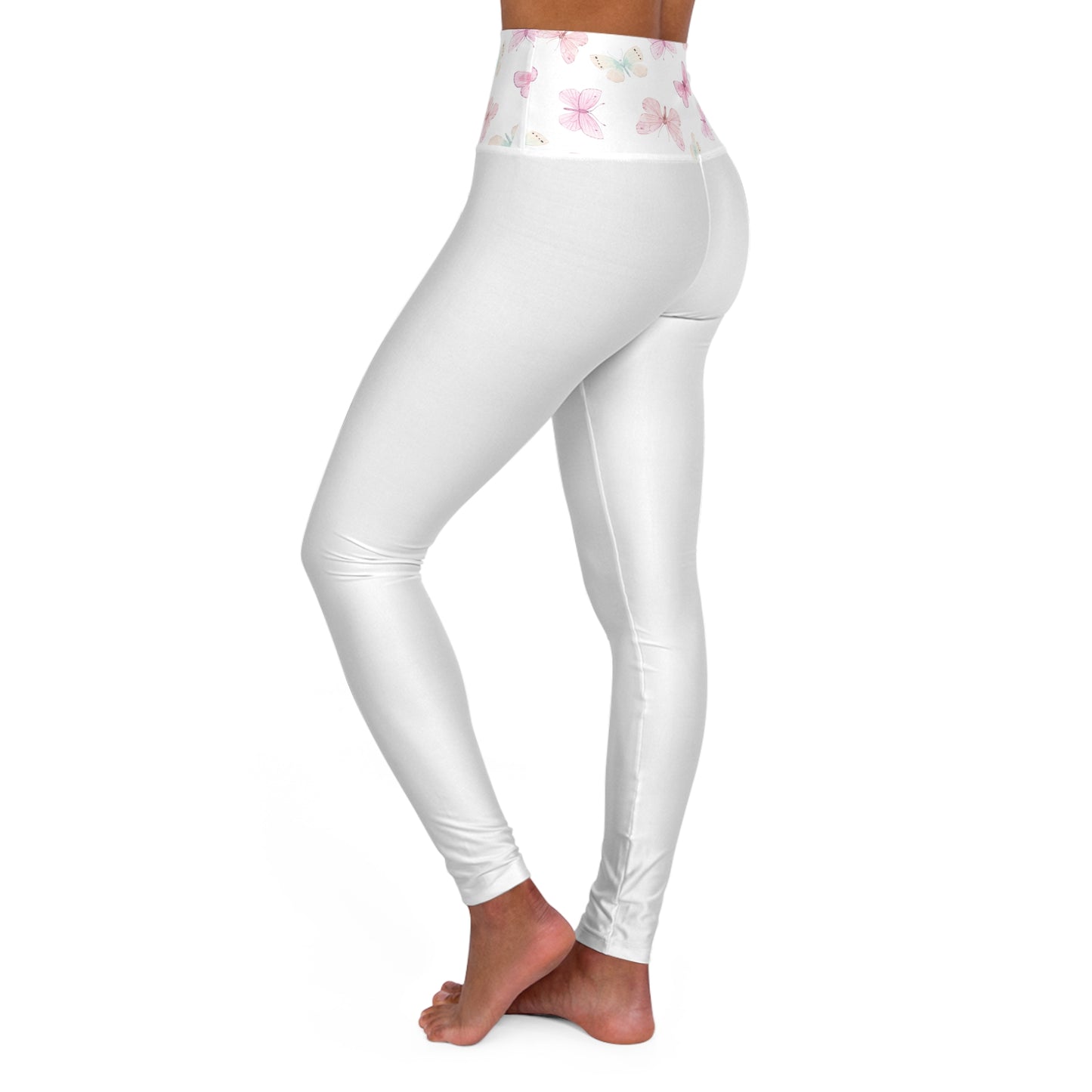Pink Butterflies - Women's High Waisted Leggings