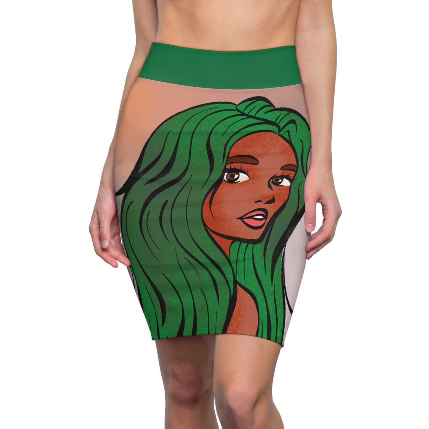 Green Women's Pencil Skirt (AOP)