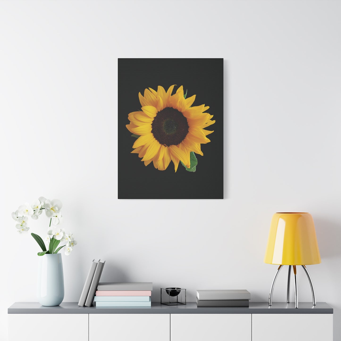 Matte Canvas Wood Frame - Black Sunflower