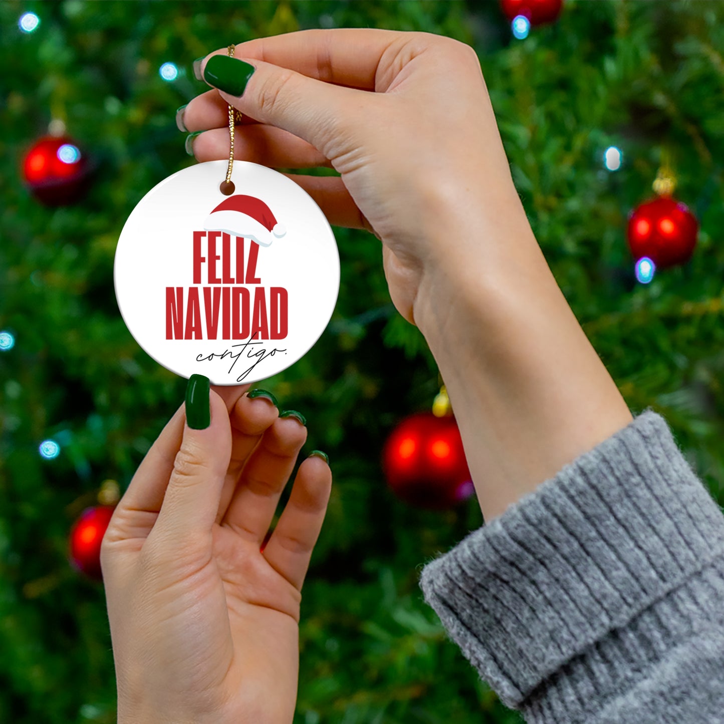 Feliz Navidad Ceramic Ornament, Christmas Tree decorations