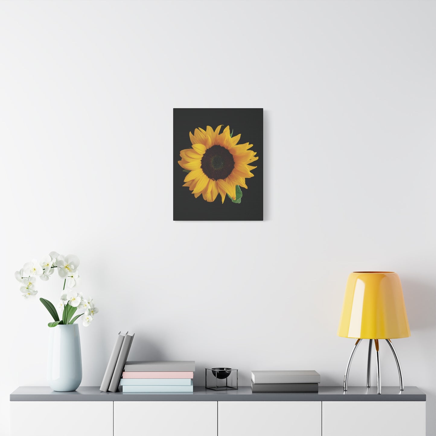 Matte Canvas Wood Frame - Black Sunflower